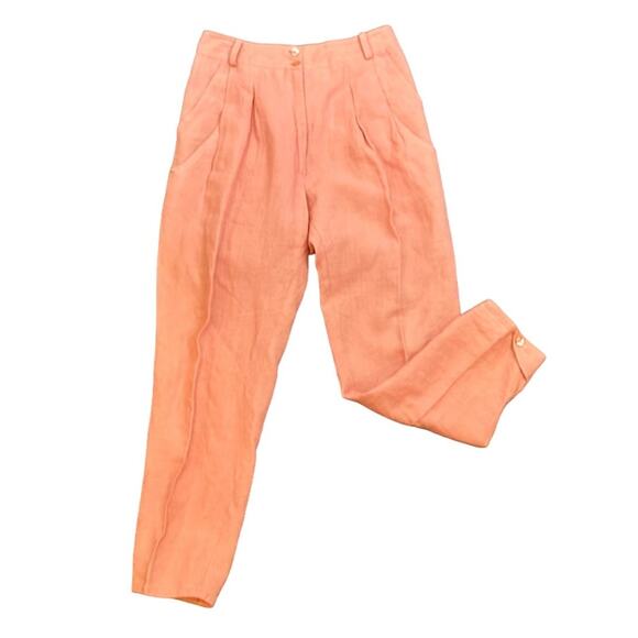 Vintage Carmell 100% Linen Pants Tapered Barrel Leg High Pleated Waist 44 - Picture 1 of 13